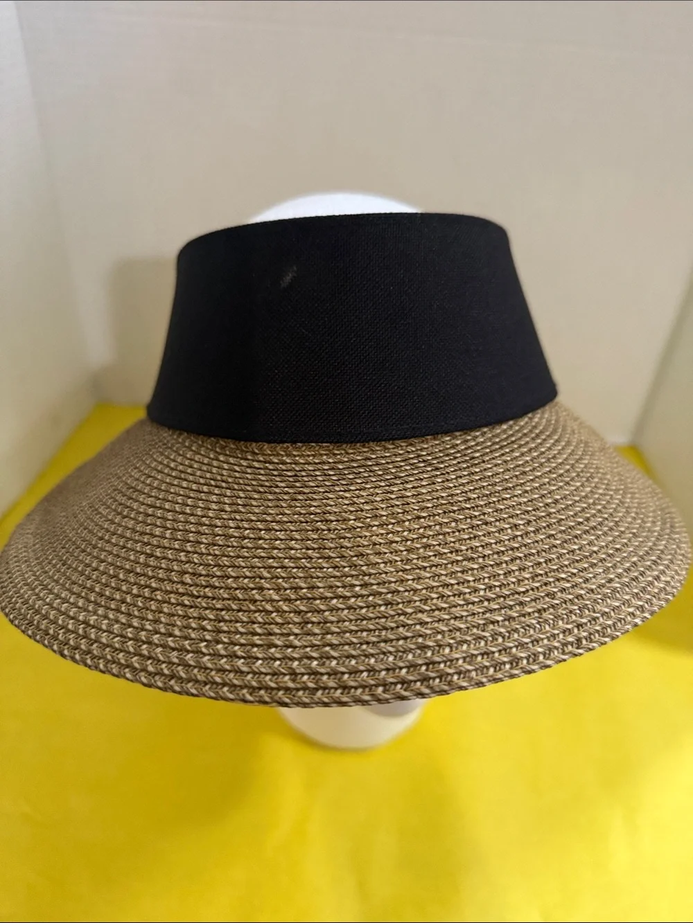 Eric Javits Black Band and Natural Straw Visor with Gold Accent - Picture 3 of 5